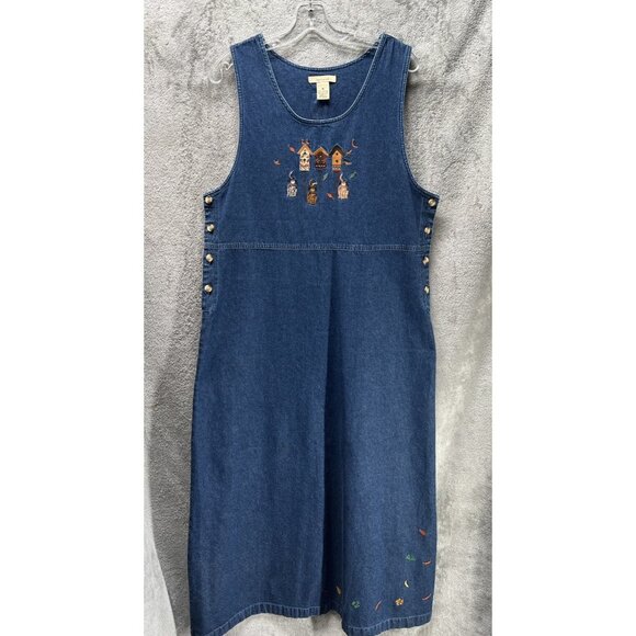 Bechamel Cat Lovers Denim Dress Medium Blue Jean Embroidered Whimsical Art Maxi - Picture 1 of 7
